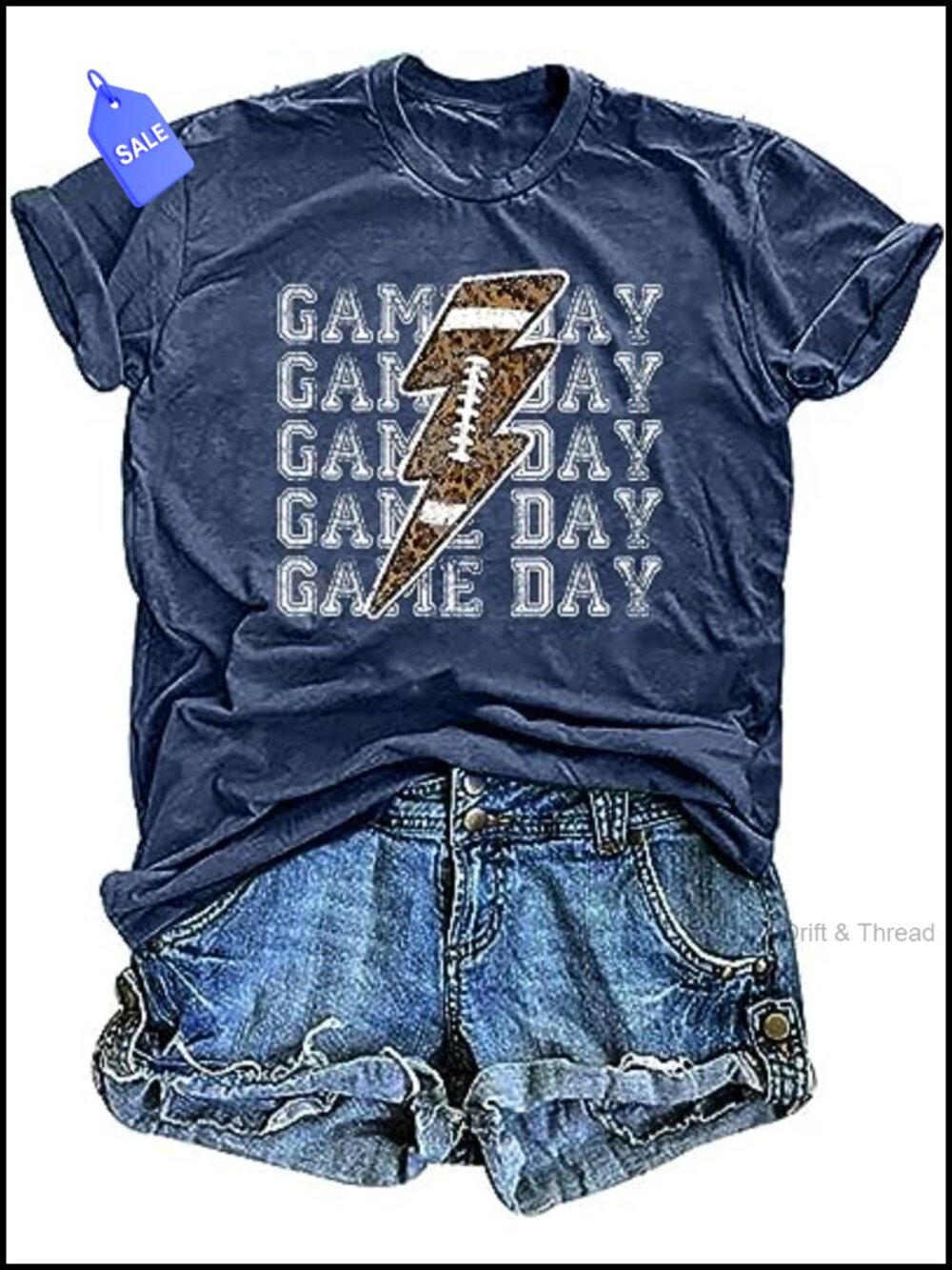 Game Day T Shirt Women Sunday Football Season Tee Vintage Bleached Letter Print